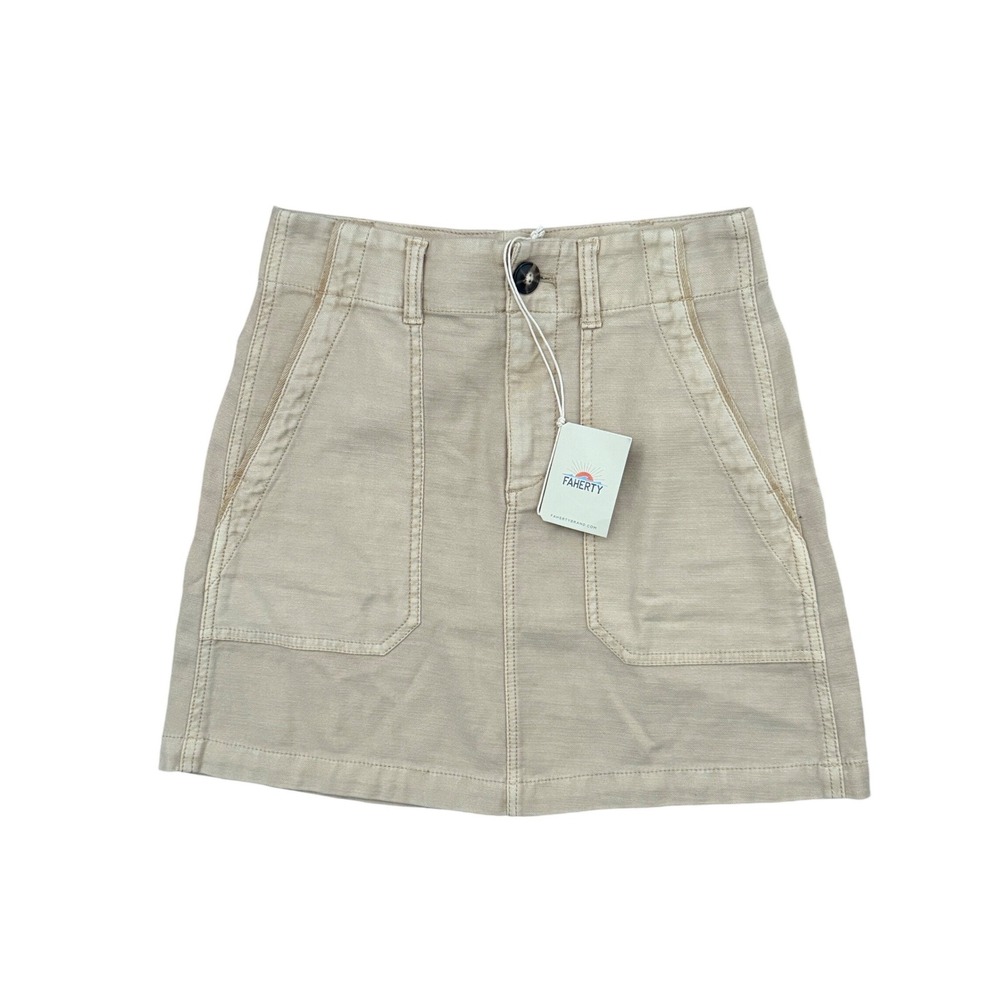 Faherty‎ Womens Utility Mini Skirt Khaki Beige Stretch Twill Size 00 WBF2301-LAK